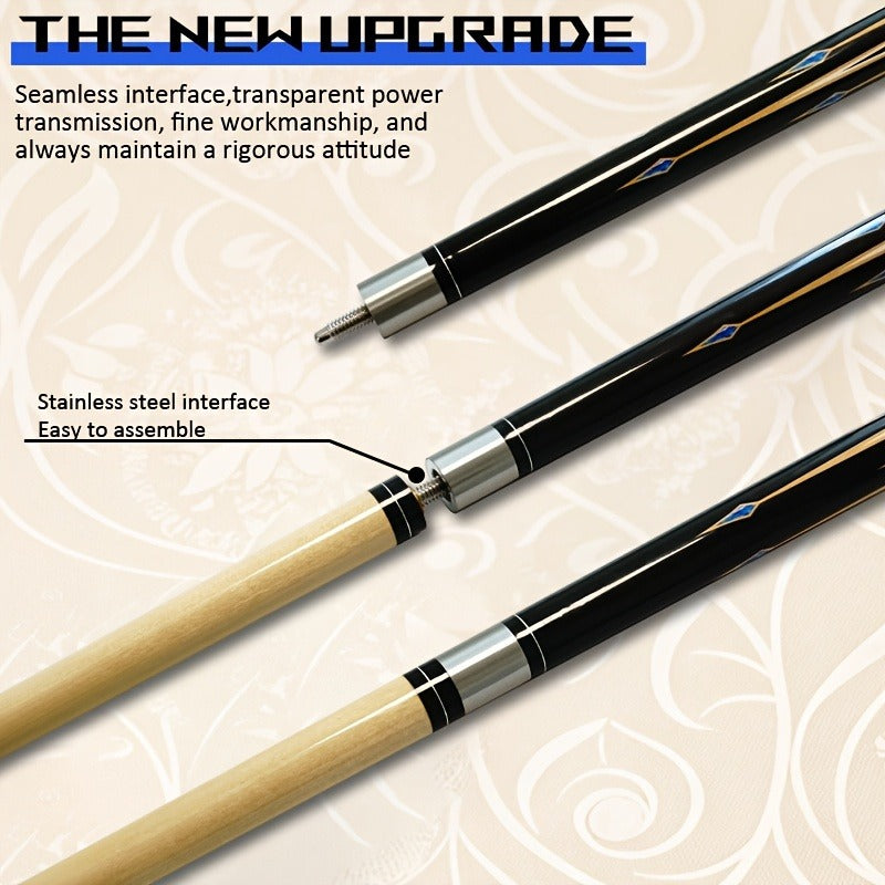 58-Inch Maple Pool Cue with Two-Piece Construction, Decorated Butt and Style A, B or C Design Choices