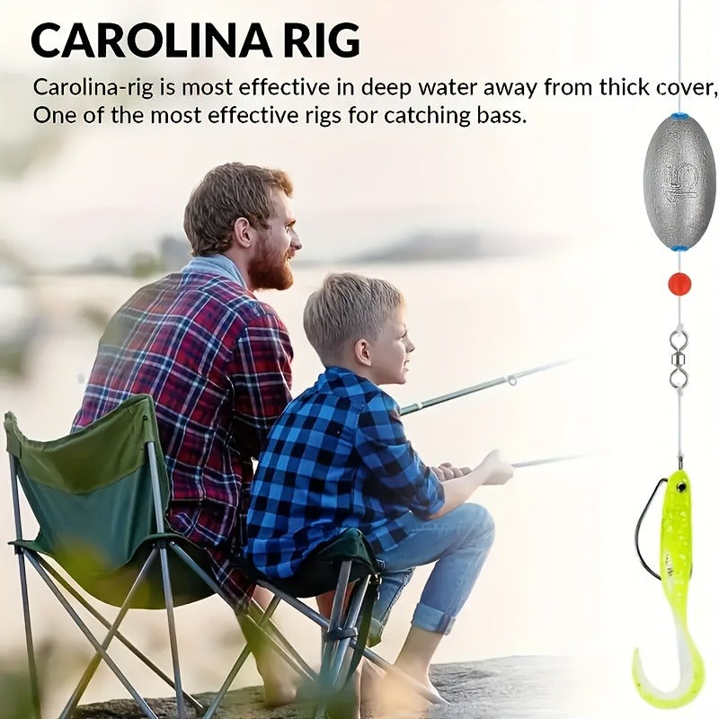 Lead Sinker Egg Weight Fishing Rig – Oval Elliptical Bass Casting Worm Bullet Tackle, Compatible with Saltwater & Freshwater Fishing