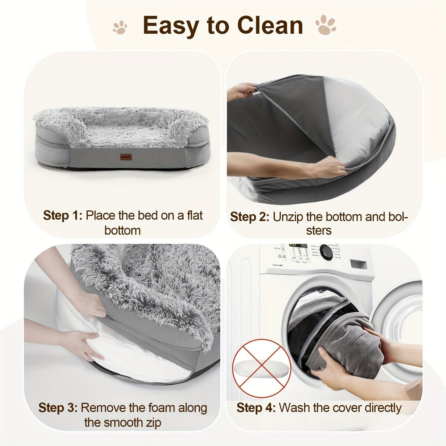 Egg-Crate Foam Dog Bed with Plush Bolsters and Rectangle or Semicircle Large-Size Shape Options