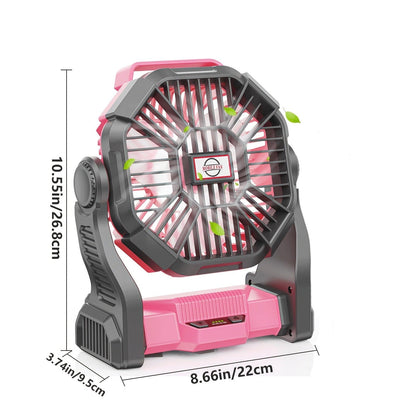Rechargeable Camping Fan 20000mAh with Misting, Power Bank, RGB Light, 4 Speeds & Tent Hook for Outdoor Use