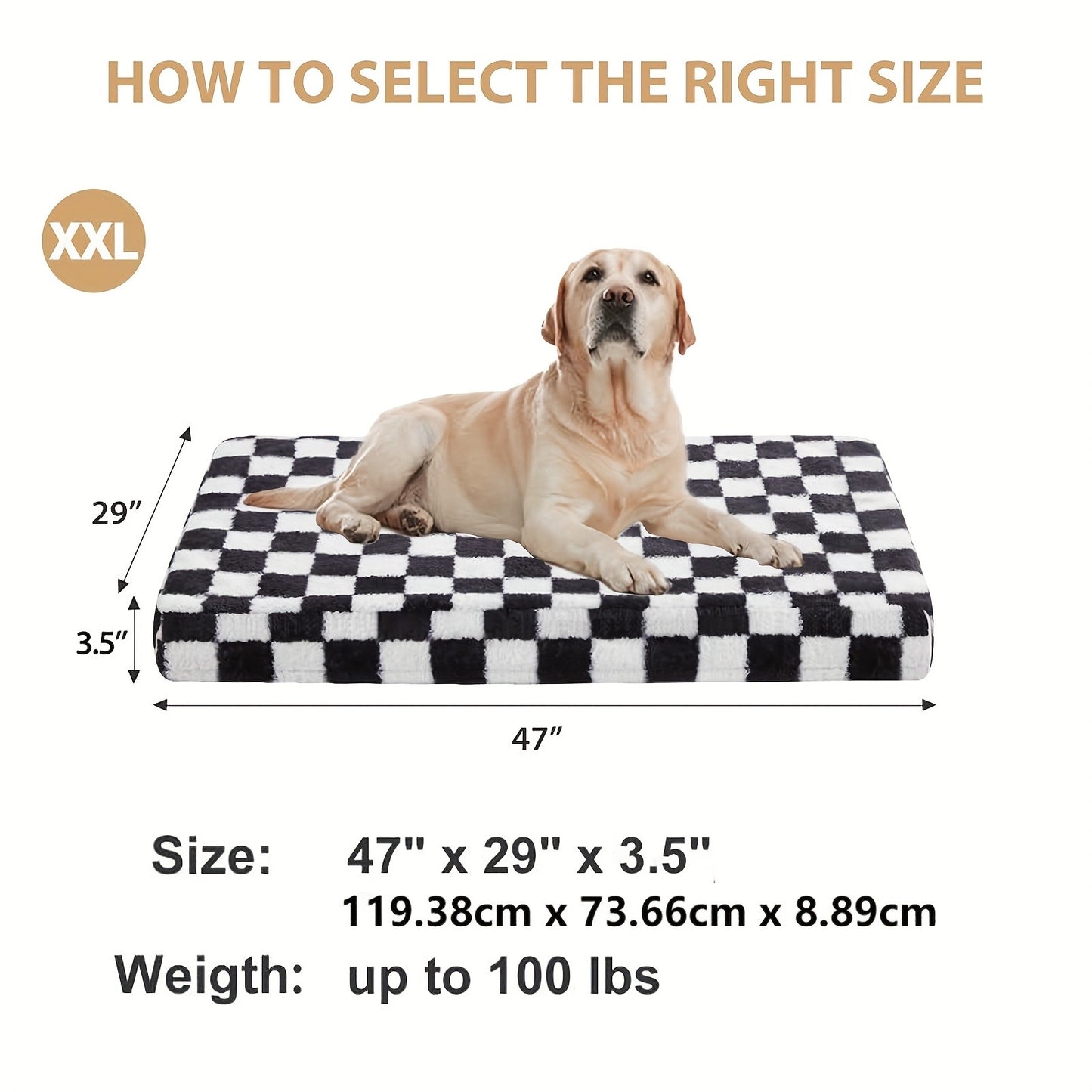 Orthopedic Dog Bed with Removable Washable Cover – Non-Slip Bottom, Black & White Plaid, Soft Memory Foam Dog Sofa Bed