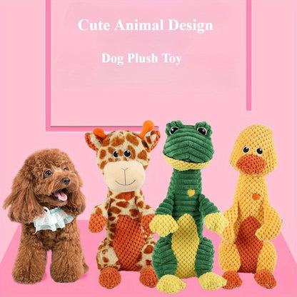 Squeaky Plush Dog Toy with Animal Print – Durable Cartoon Chew Toy for Aggressive Chewers, Interactive Tug of War Toy for All Breeds