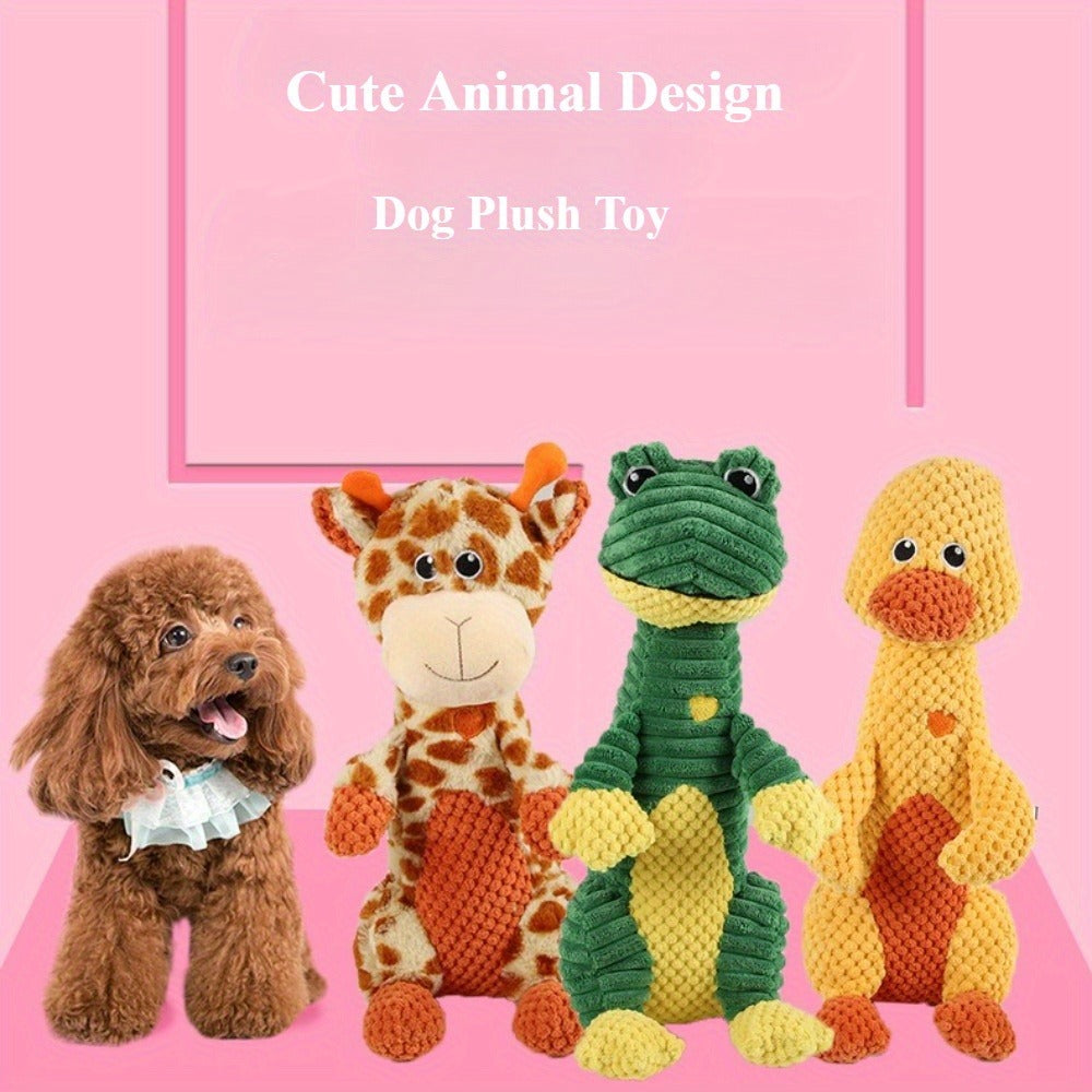 Dog Toy Squeaky Plush Deer or Frog Character for Chew, Tug, Fetch, Shake and Cuddle Play for All Breeds