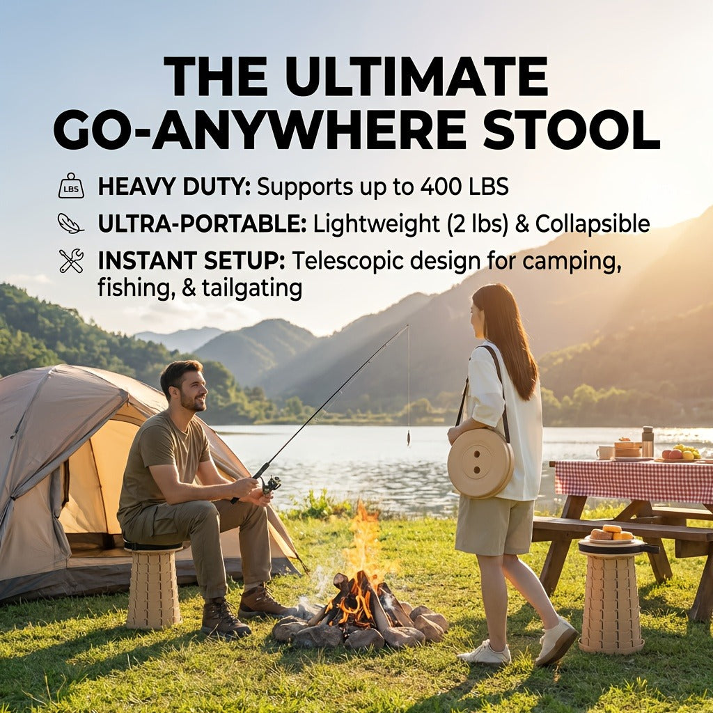 Collapsible Folding Camping Stool 2pcs | Max Load 400lbs Portable Telescopic Stool | Compact Plastic Seat for Travel Camping Hiking Fishing