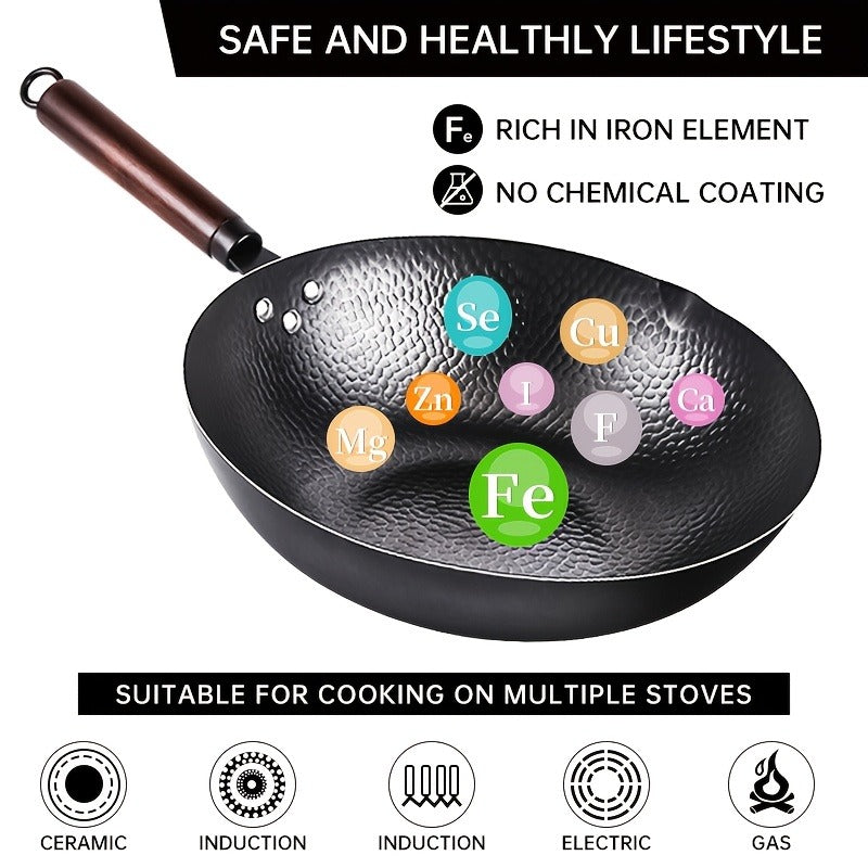 Wok Set Cast Iron 12.6 Inch Nonstick with 13 Accessories, Natural Nonstick No Chemical Coating Stir Fry Pan with Lid & Detachable Handle
