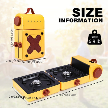 Portable Propane Stove 2-Burner 16000 BTU, Collapsible Camping Stove with Carrying Bag & Side Shelves