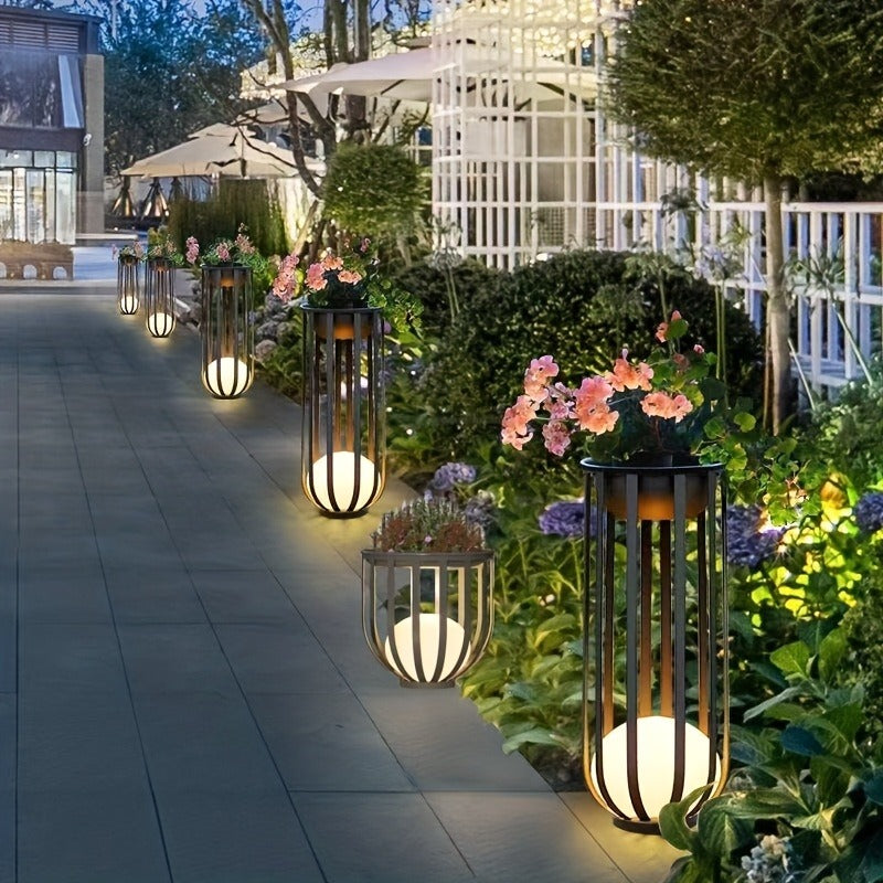 Solar Garden Light Table or Floor Lamp with Short and Tall Options, Solar Panel and Remote-Control Layout