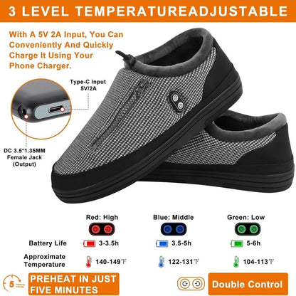 Heated Slippers for Men & Women with 5000mAh Battery – Electric Foot Warmer Shoes, Carbon Fiber Heating, 3 Heat Settings