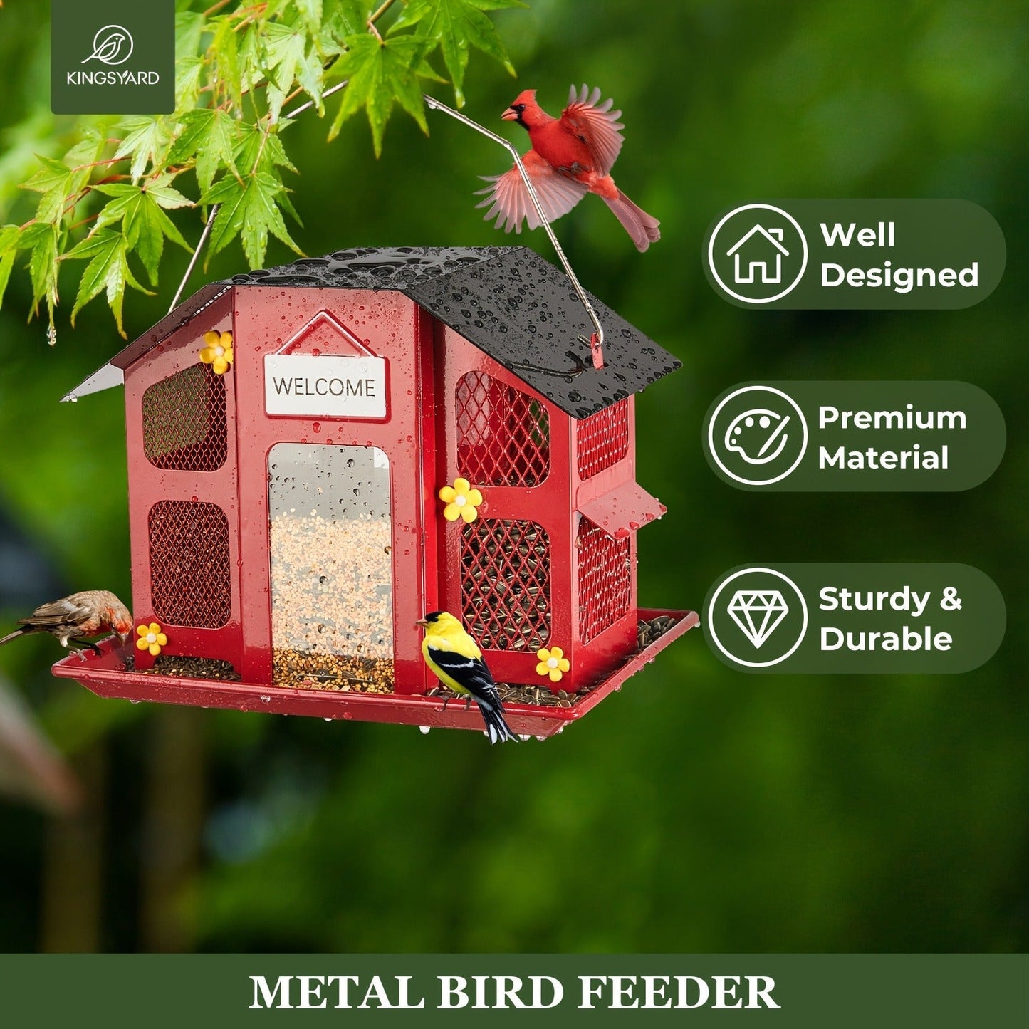 Metal Bird Feeder for Outside – 4 Lbs Large Capacity Hanging Wild Bird Feeder, for Garden, Yard and Pest Management