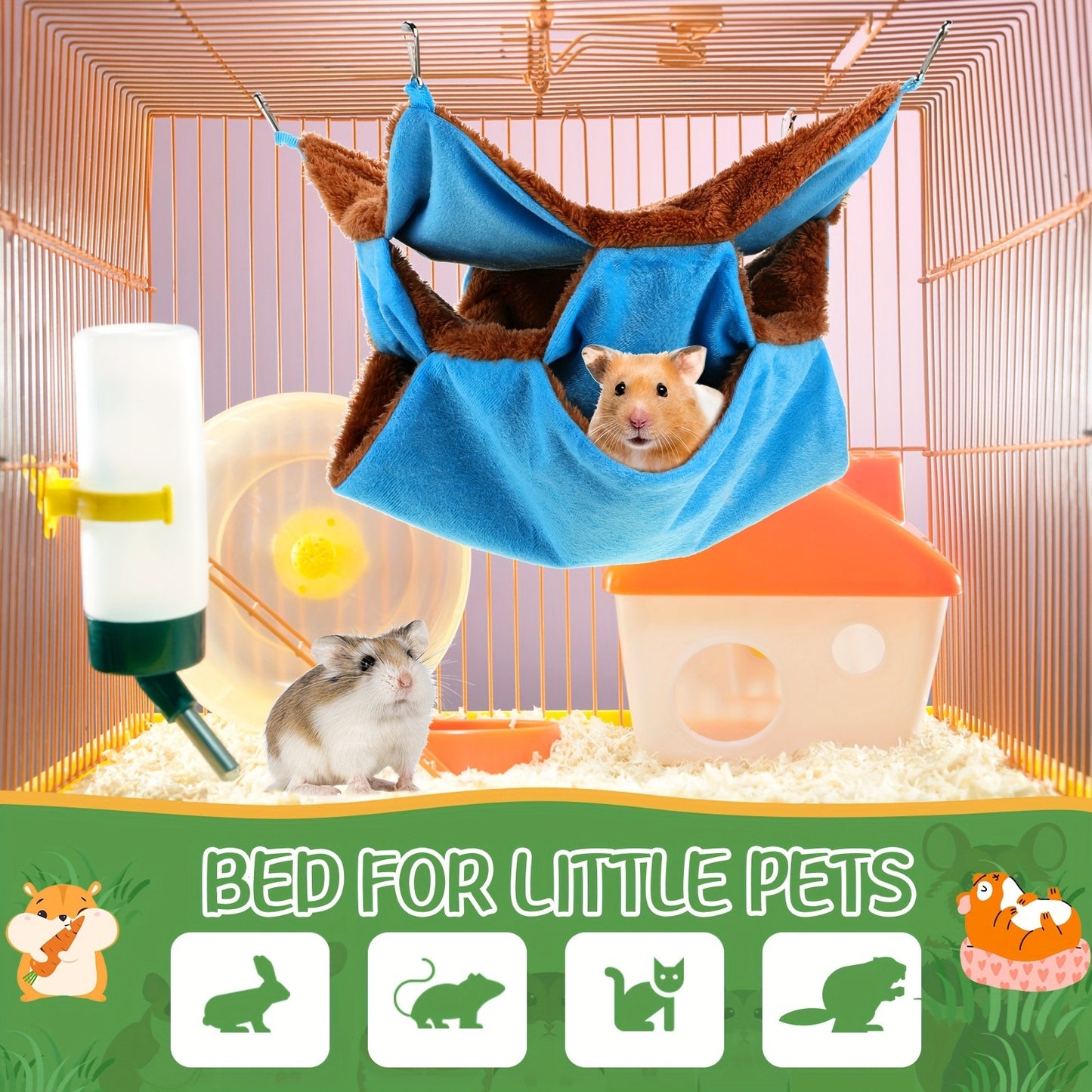 Small Animal Hammock 6pcs 3-Layer Hanging Cage Bed for Ferret Guinea Pig Rat Squirrel Chinchilla, Pet Cage Accessories Sleeping Playing