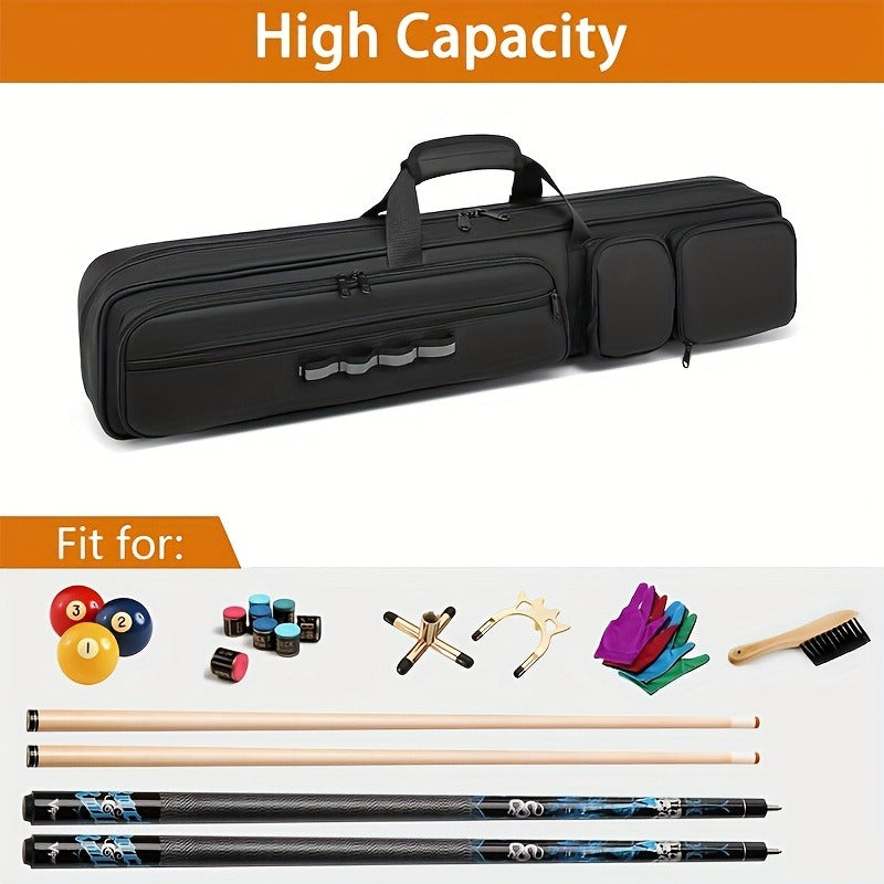 Pool Cue Case 4x4 – Billiard Cue Bag Holds 4 Butts & 4 Shafts, Hidden Backpack Strap, Large Front Accessory Pockets