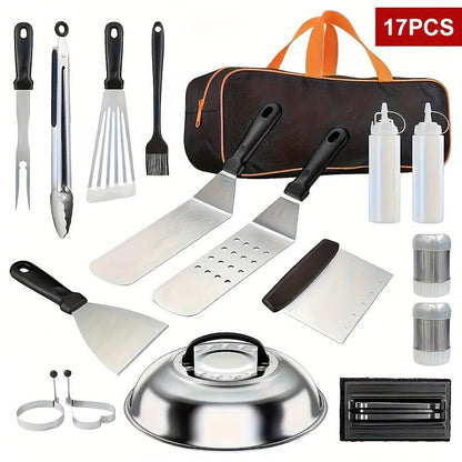 17-, 34- or 41-Piece Teppanyaki BBQ Tool Set with Griddle Spatulas, Press Domes and Carry Bag