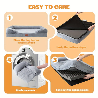 Orthopedic Dog Bed with Removable Washable Cover – High-Density Foam Dog Sofa Couch Bed, 4-Sided Bolster, Nonskid Bottom