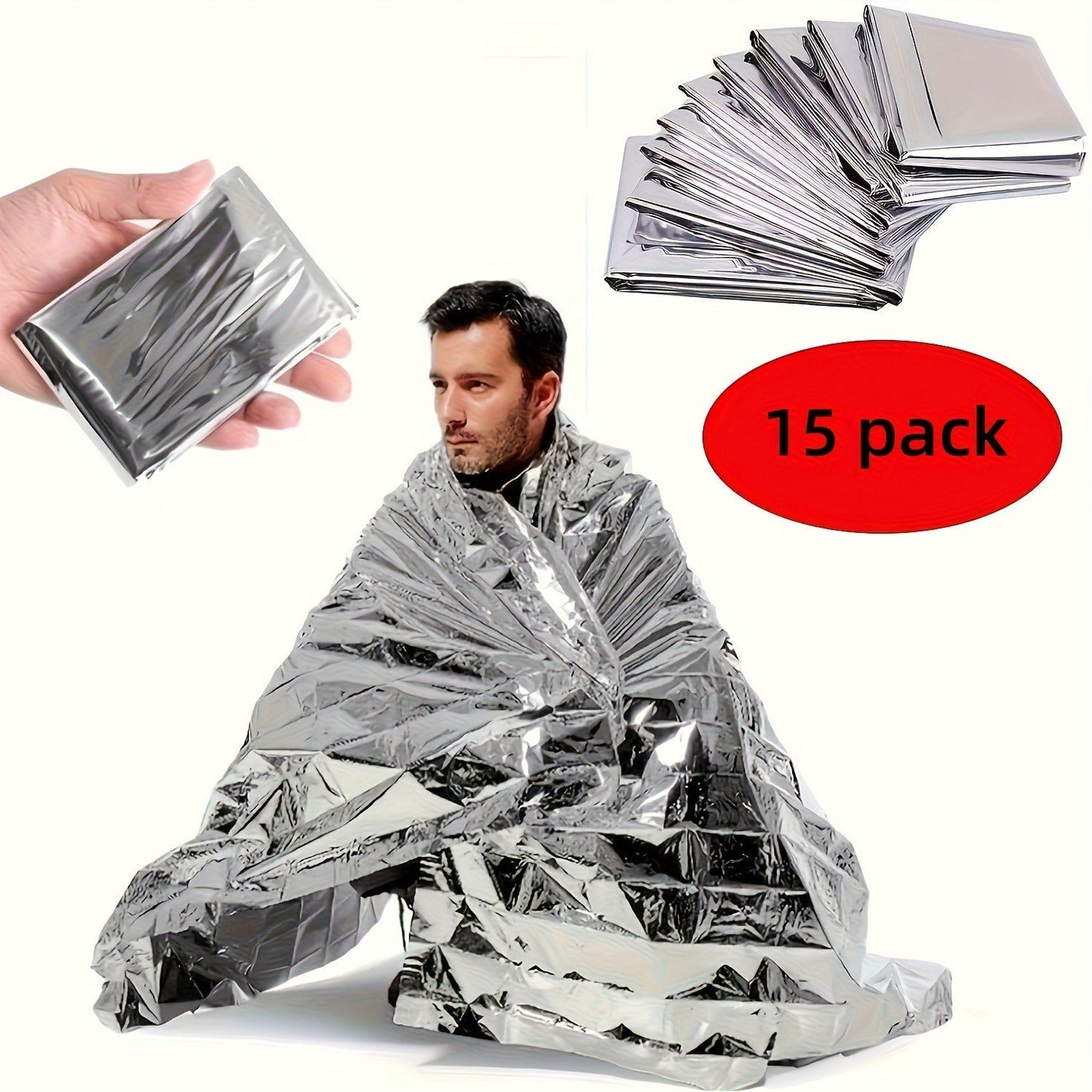 Emergency Mylar Thermal Blanket 52"x82" Reflective Foil Survival Blanket for Camping Hiking Outdoor First Aid Kit Weather Protection Ground