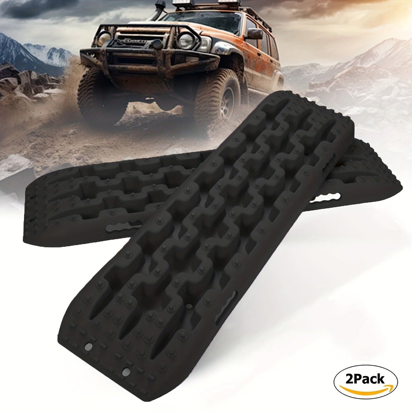 Off-Road Traction Boards Recovery Tracks 2-Pack – 10-Ton Capacity, 40”×11.8” PP Traction Mats for Sand, Mud & Snow