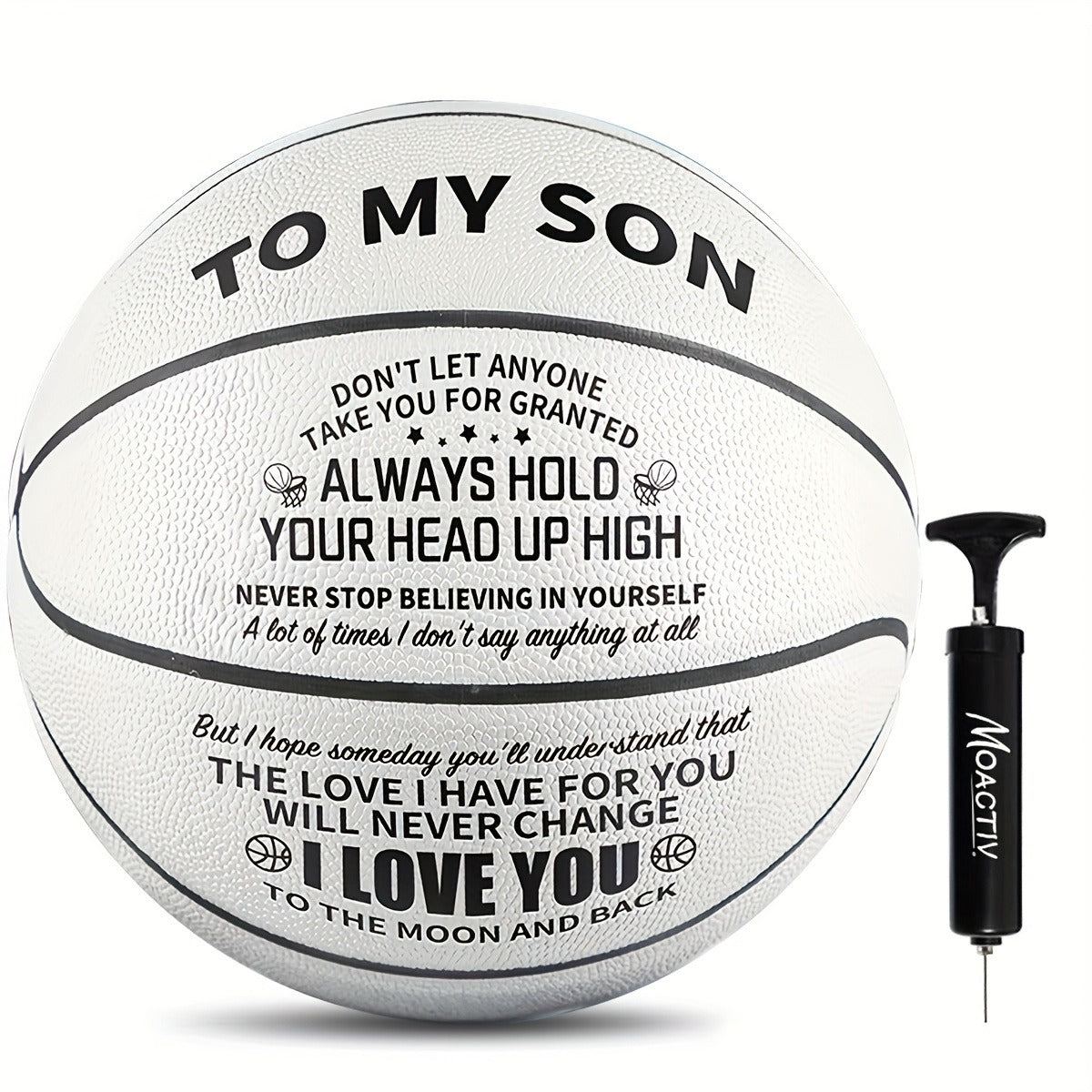 Engraved Basketball Gift for Grandson & Son – Size 7 PU Indoor Outdoor with Pump, Inspirational Message, Birthday Christmas Gift
