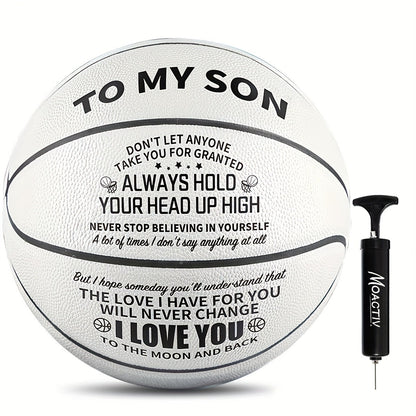Engraved Basketball Gift for Grandson & Son – Size 7 PU Indoor Outdoor with Pump, Inspirational Message, Birthday Christmas Gift