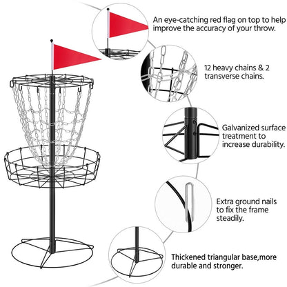 Portable Disc Golf Basket 12 Chain – Heavy Duty Metal Frame, Galvanized Chains, Easy Assembly, Indoor & Outdoor Practice Target