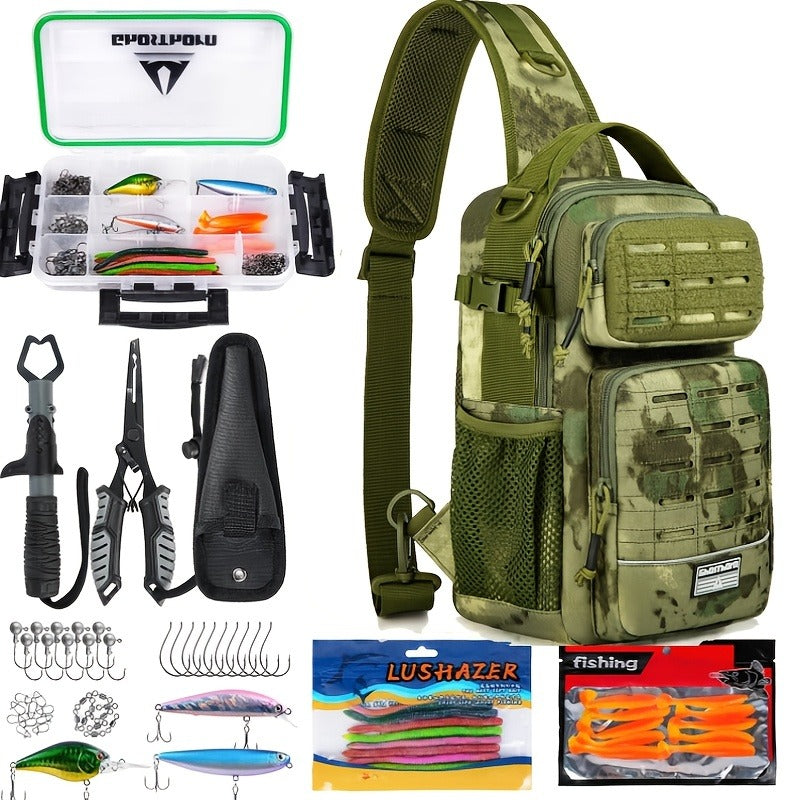 Camouflage Fishing Shoulder Bag with Zipper – Tactical Outdoor Gear Bag for Fishing Tackle, Hunting & Camping, Multi-Pocket Crossbody Bag