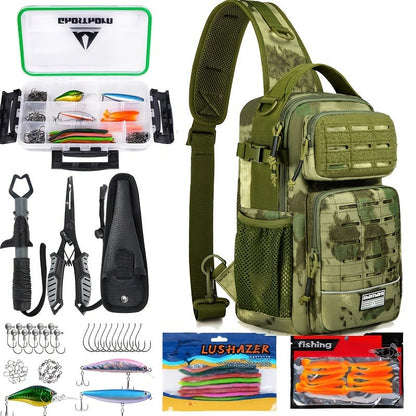Camouflage Fishing Shoulder Bag with Zipper – Tactical Outdoor Gear Bag for Fishing Tackle, Hunting & Camping, Multi-Pocket Crossbody Bag