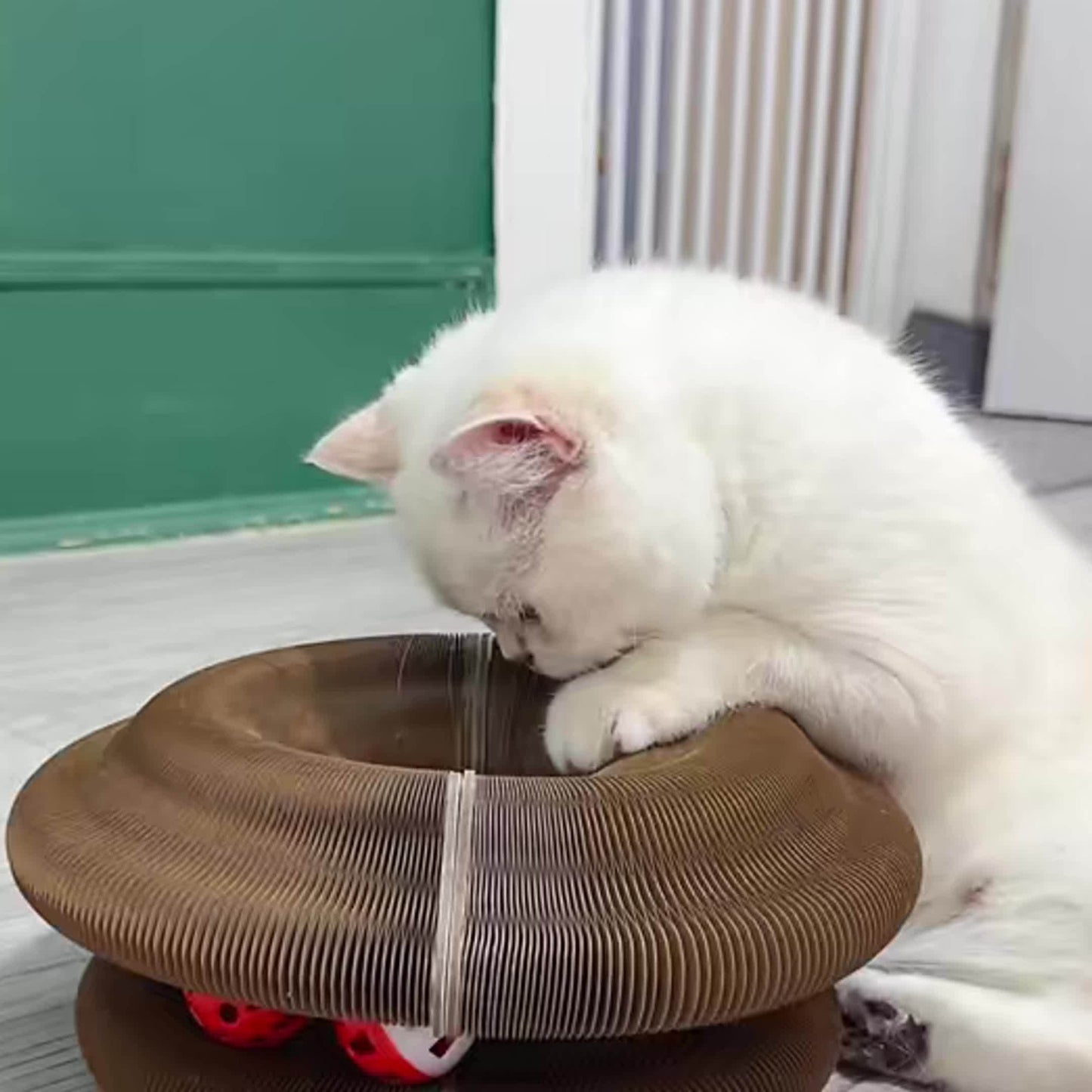 Cat Scratching Board with Ball Track & Bells – Foldable Organ Cardboard Scratcher Pad, Interactive Cat Toy for Indoor Cats