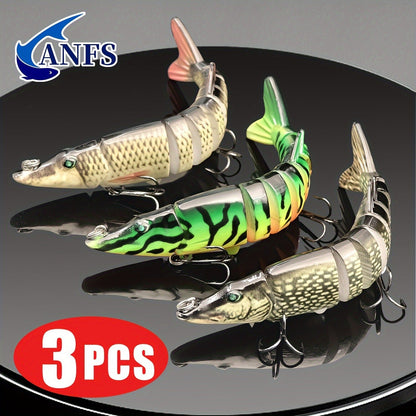 Multi-Jointed Swimbait Fishing Lures for Bass Trout Perch – Slow Sinking Lifelike 3D Eyes ABS Body, Pearl Powder Coating