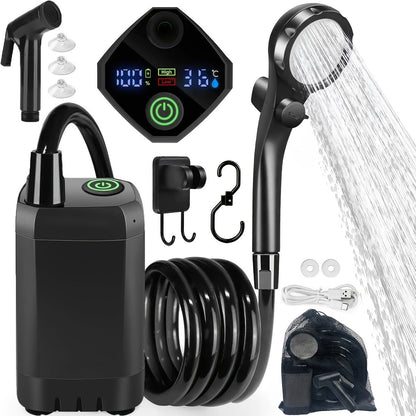 Portable Camping Shower 6000mAh IPX7 120-Min Runtime for Camping, Travel and Outdoor Use, with the Listed Configuration