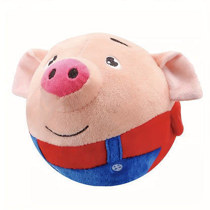 Electronic Rolling Dog Toy Ball – USB Rechargeable Cartoon Pig Plush Toy with Jumping Vibration & Sound, Automatic Self-Moving Washable