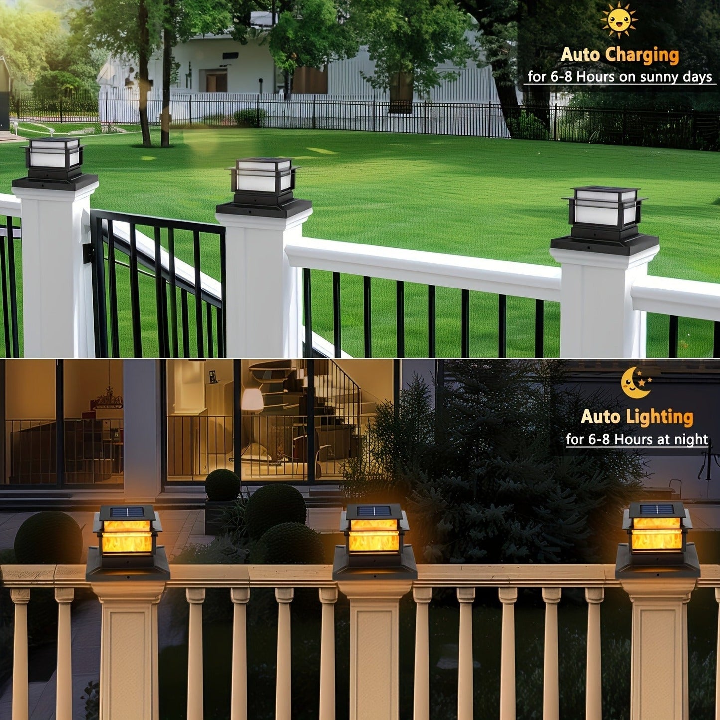 Six-Pack Solar Fence Post Cap Light Set for 4 x 4, 5 x 5 or 6 x 6 Posts with Amber Illumination