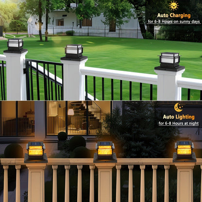 Six-Pack Solar Fence Post Cap Light Set for 4 x 4, 5 x 5 or 6 x 6 Posts with Amber Illumination