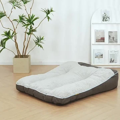 Gray Rectangular Dog Bed with Thick Polyester Fiber Cushion, Four Size Options and Included Grooming Tool