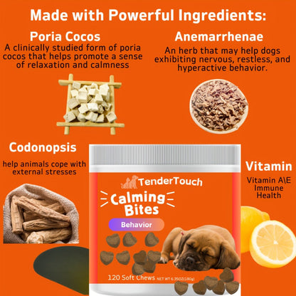 Dog Soft Chew Supplement with Poria Cocos, Codonopsis and Anemarrhenae, 120 Count in a 200 g Jar