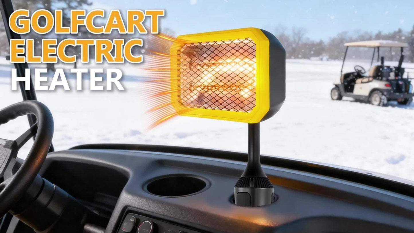 400W Electric Golf Cart Heater Carbon Fiber Fast Heating 360° Adjustable Angle Battery Powered Portable Heater with Cup Holder Adapter