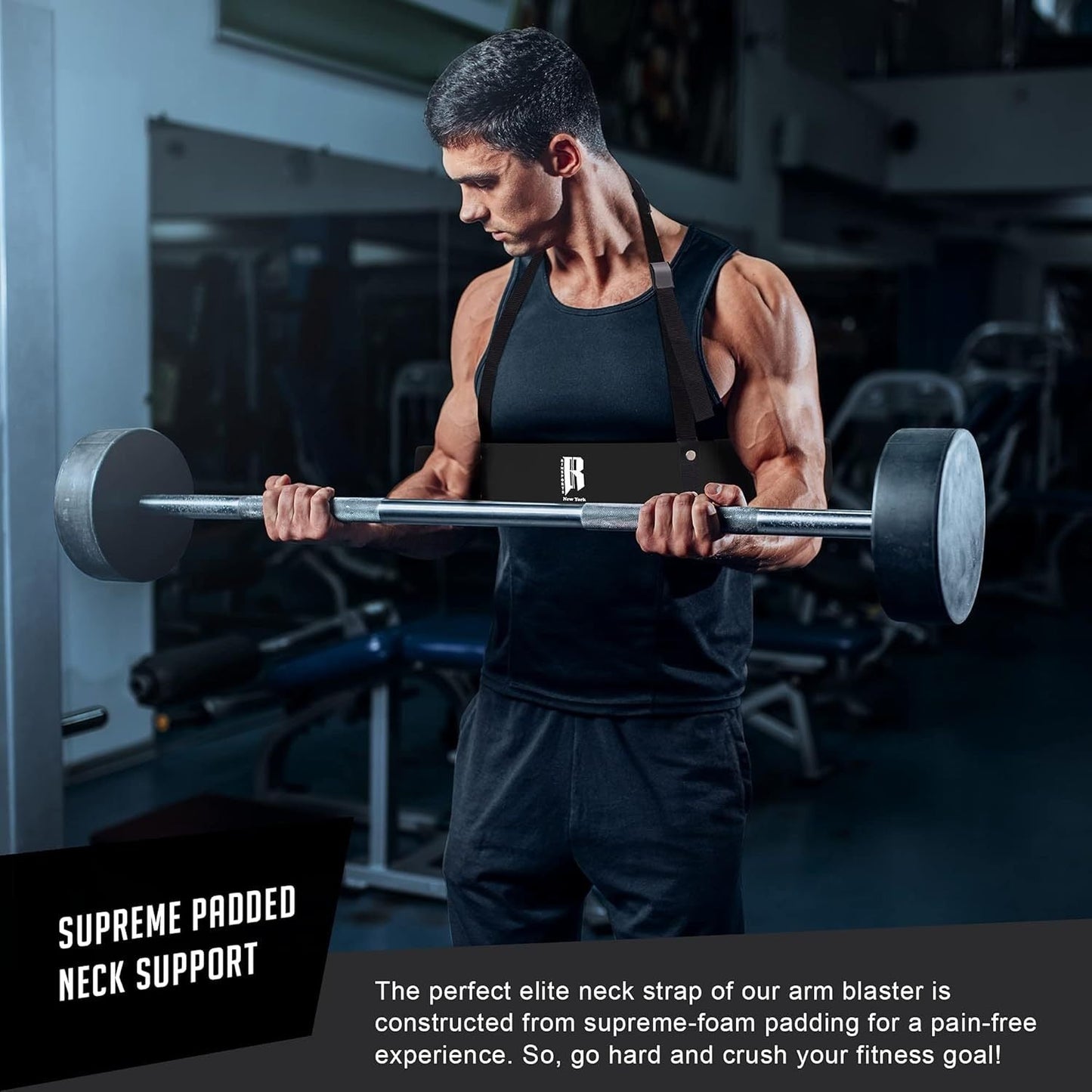 Arm Blaster for Biceps & Triceps – Heavy Duty Aluminum Bicep Curl Isolator, Adjustable Strap with Neck & Elbow Pads