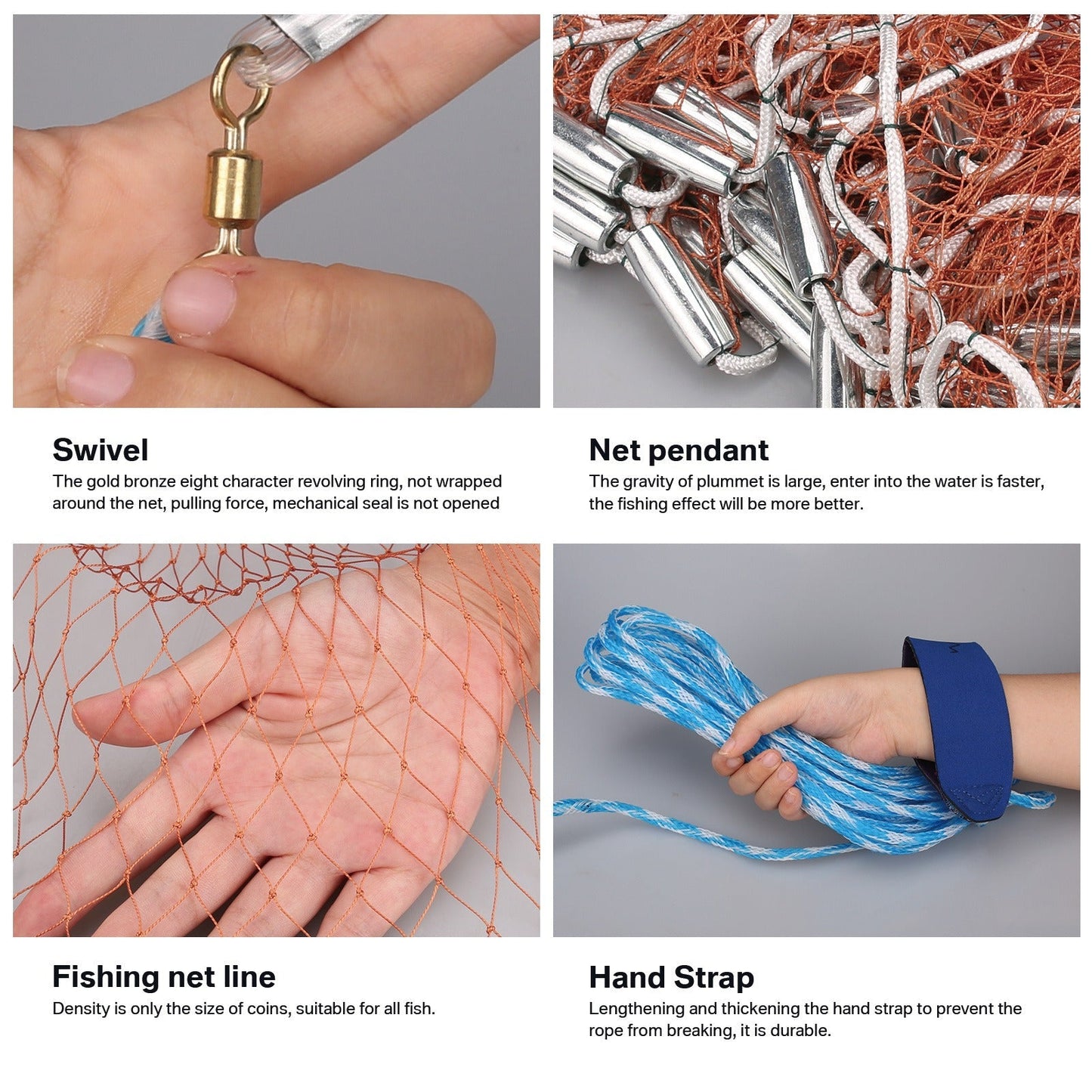 Saltwater Casting Net Set with Fish Basket – 12-Foot Diameter, 0.12" Mesh, Heavy-Duty Zinc-Plated Lead Sinkers for Rapid Sinking
