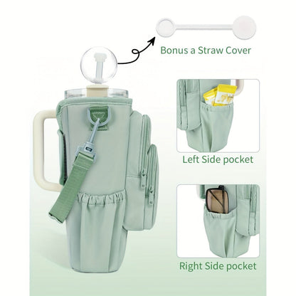 Insulated Water Bottle Carrier Bag for 30-40oz Bottles – Adjustable Shoulder Strap, Phone Pocket & Straw Cover