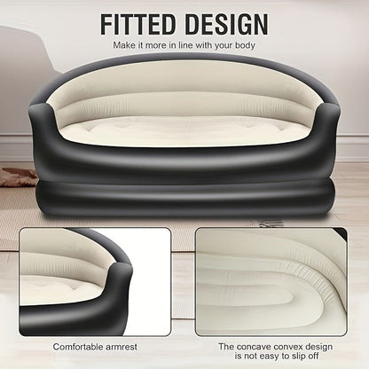 Coffee-and-Black Inflatable Sofa Bed with Raised Arms, Curved Backrest and Single Color Option