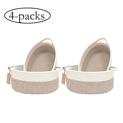 Cotton Rope Storage Baskets with Handles in 2- or 4-Pack Oval Color Options for Shelves and Rooms