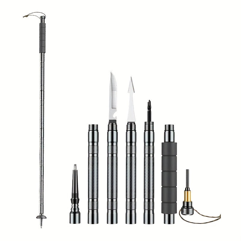 7-in-1 Tactical Hiking Staff – Extendable Foldable Survival Walking Stick with Compass, Fire Starter, Saw Blade, Screwdriver & Pliers