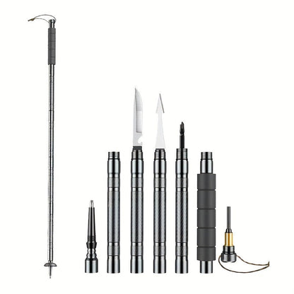 7-in-1 Tactical Hiking Staff – Extendable Foldable Survival Walking Stick with Compass, Fire Starter, Saw Blade, Screwdriver & Pliers