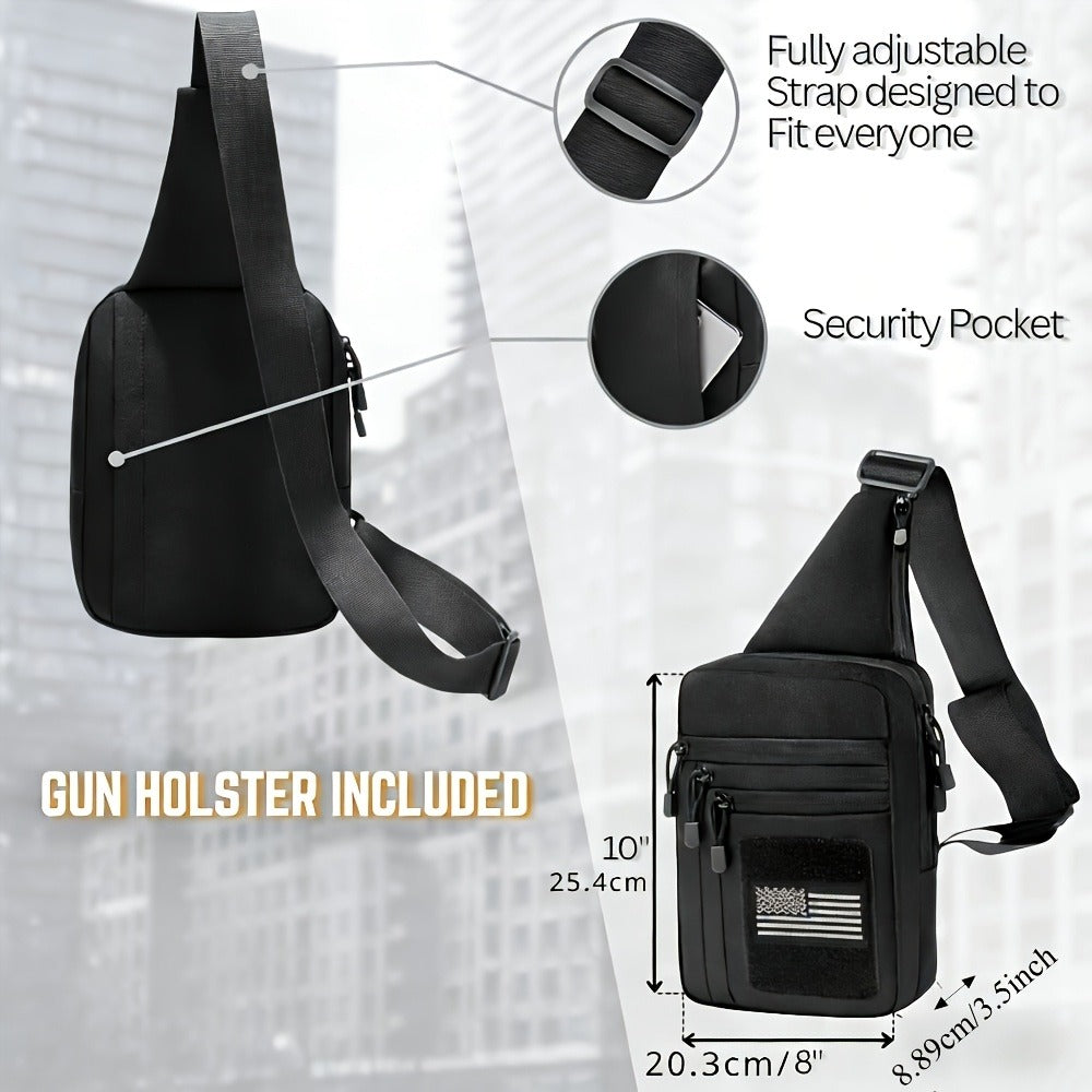 CCW Shoulder Bag Tactical Concealed Carry Bag for Men with Chest Holster Multiple Compartments EDC Sling Bag for Daily Use Shooting Range