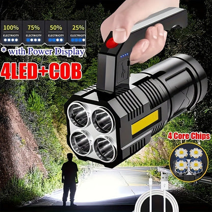 Flashlight 2-Pack Four-LED Handheld Searchlights with Four Modes, USB Charging and Power Display