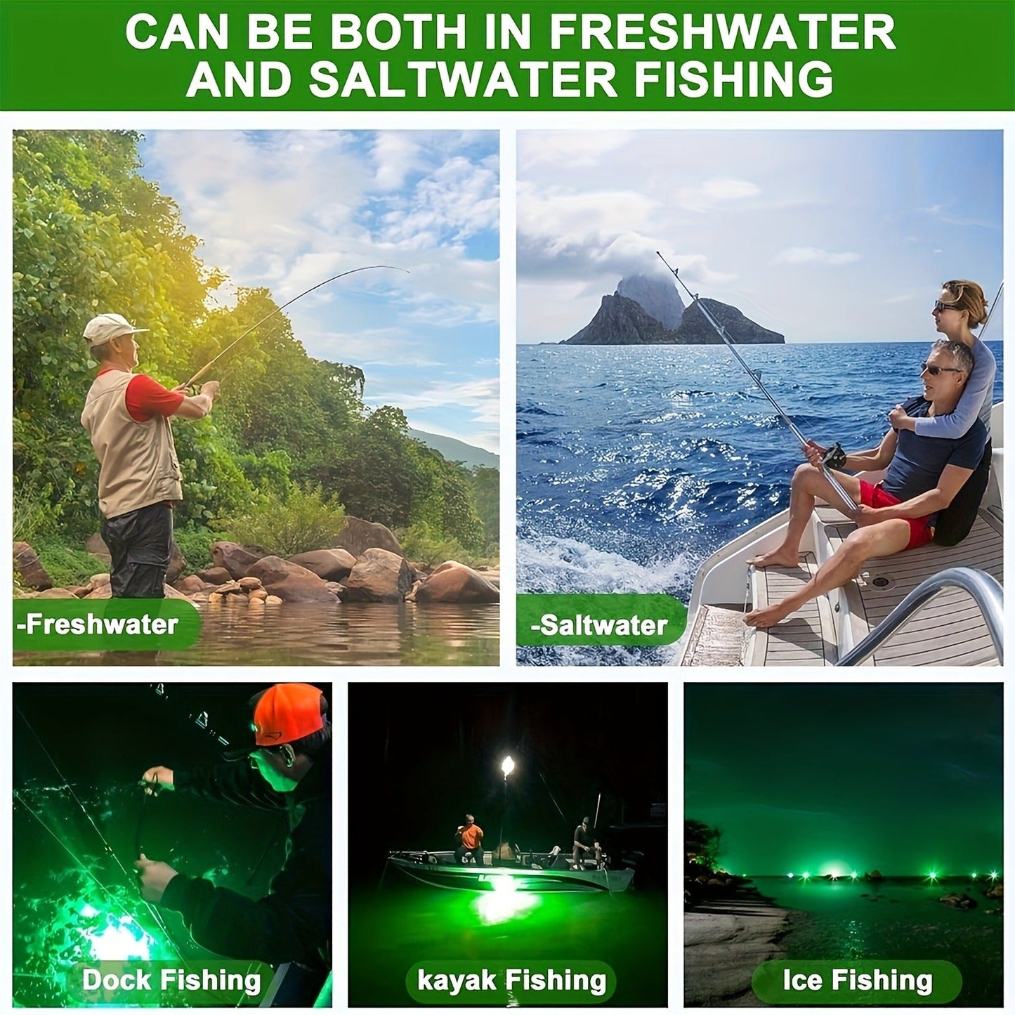108 LED Underwater Fishing Light – IP68 Waterproof Night Fishing Lure Light with USB Connector & 16.4ft Cable