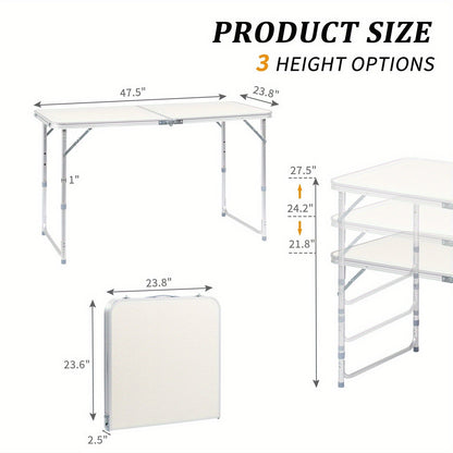 Folding Table 3ft and 4ft Aluminum Alloy Picnic Design with Two Height Positions and Fold-Flat Carry Case