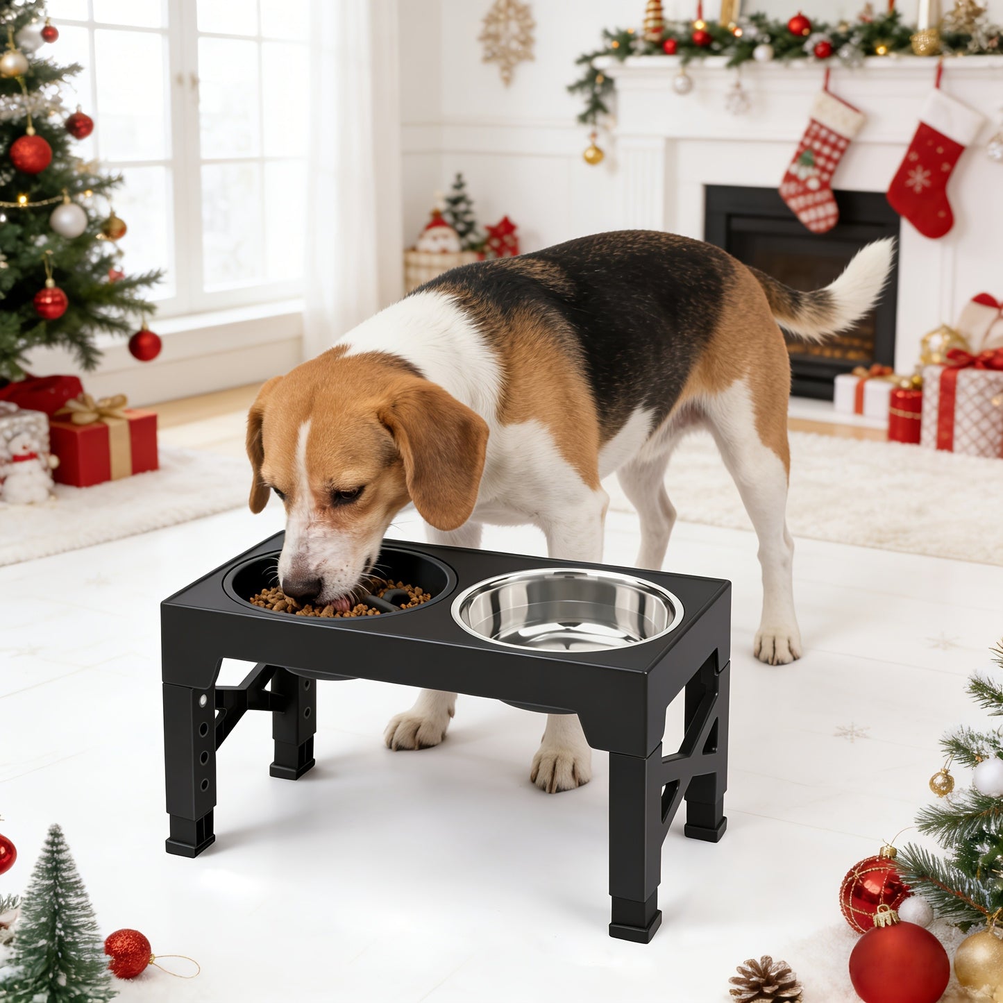 Elevated Dog Bowl Stand with 3 Stainless Steel Bowls – 5 Adjustable Heights, Slow Feeder Design for Small Medium Large Dogs | Anti-Slip