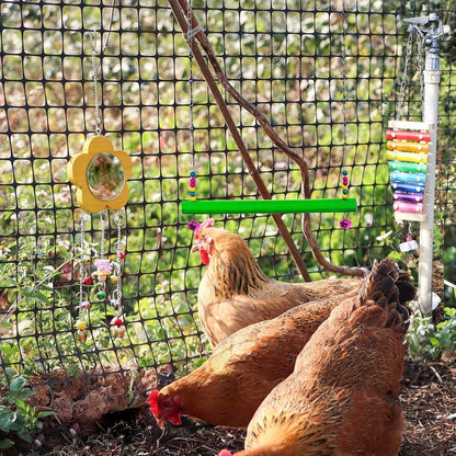 Chicken Coop Toys Set – Xylophone, Swing, Mirror, Step Ladder & Pecking Toys for Hens, Wood & Colorful Bead Enrichment Accessories