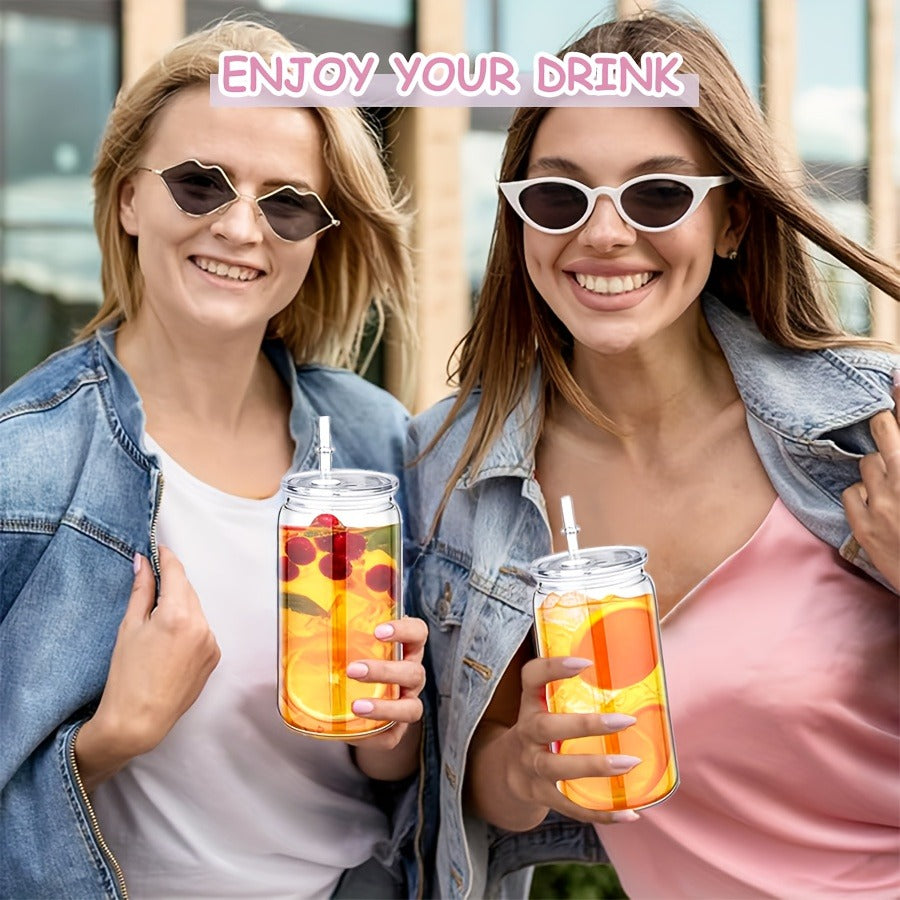 16oz Plastic Cups with Lids and Straws Bulk 25pcs Set Clear Flat Bottom Tumbler Single or Double Wall for Iced Coffee Boba Water Juice Party
