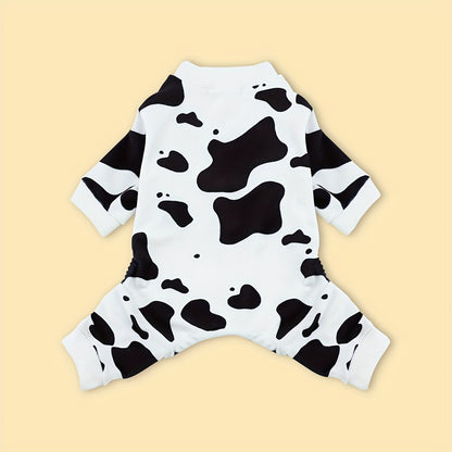 Dog Pajamas Cow Print Soft Knit Pullover Sleepwear for Small Medium Dogs, 100% Polyester Milk Swirl Texture Pet Onesie Loungewear