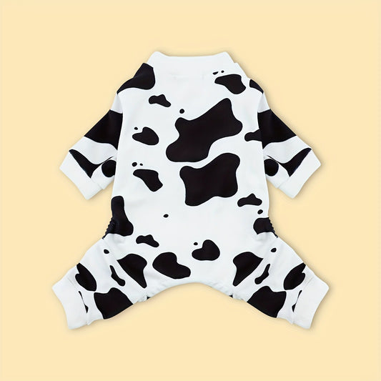 Dog Pajamas Cow Print Soft Knit Pullover Sleepwear for Small Medium Dogs, 100% Polyester Milk Swirl Texture Pet Onesie Loungewear