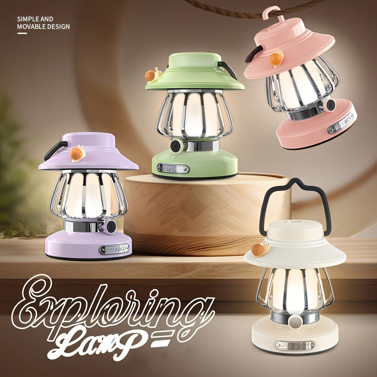 Camping Lantern Rechargeable LED, Snail Design Portable Camp Light with 3 Color Modes & Dimming, USB & Battery Dual Power